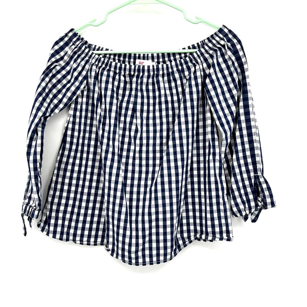 Vineyard Vines Size 0 Blouse Top Shirt Long Sleeve Dark Blue White Plaid Loose